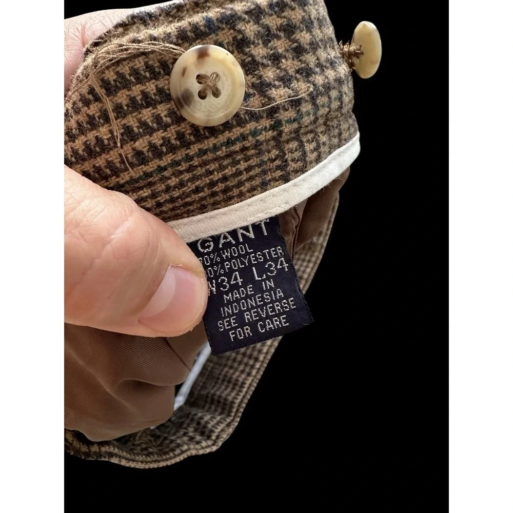 Vintage GANT‎ Wool Blend Dress Pants Men 30x24 Brown Plaid Pleated Trousers